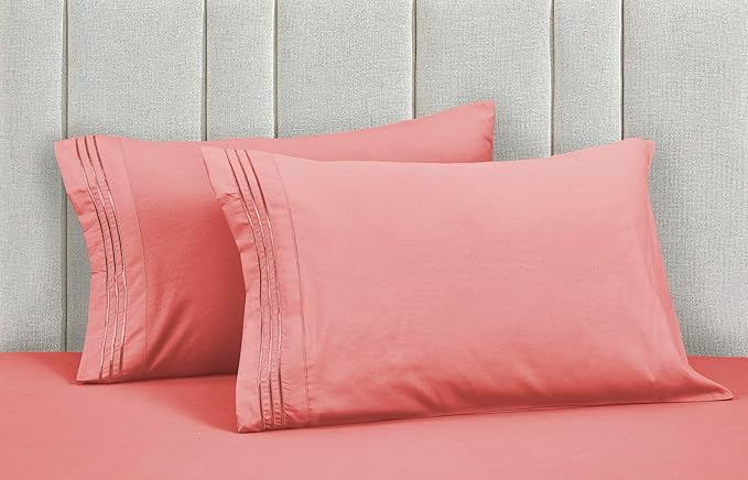 Mocassi Pillowcases 1800 Premium Hotel Quality - Easy Care, Smooth Weave, Wrinkle and Stain Resistant, Easy Slip-On, 2-Piece Set, Standard/Queen Pillowcase, Dusty Rose
