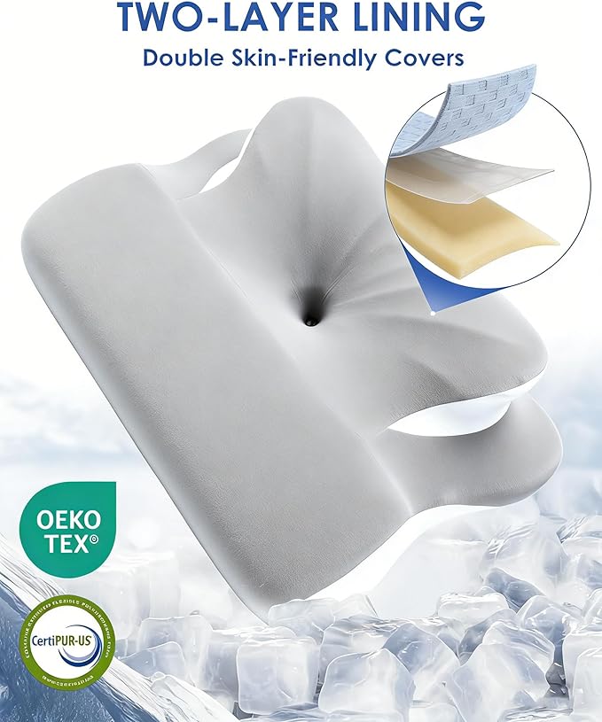 Cervical Neck Pillow for Back Side Sleepers, Memory Foam Double-Side Ergonomic Contoured Pillows with Cooling Pillowcase, Mellow Sleep Pillows for Sleeping, Pillow for Neck and Shoulder