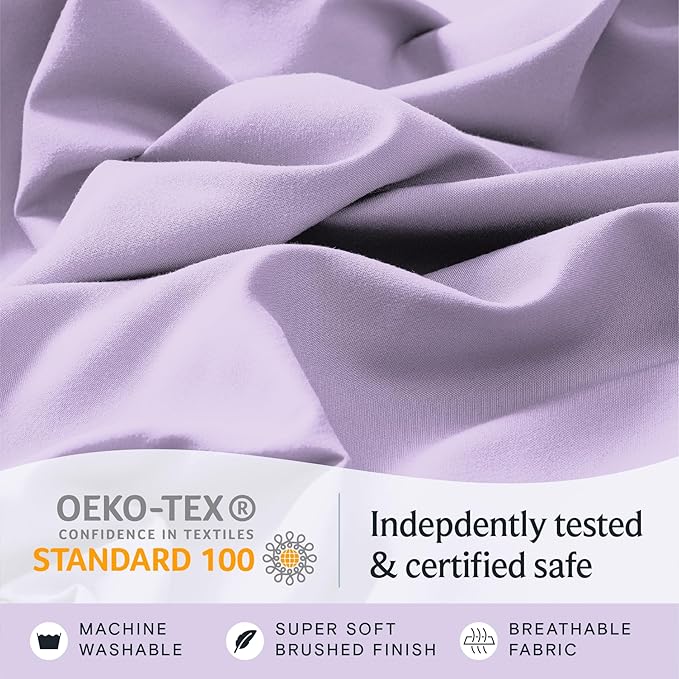 LuxClub 3 PC Sheet Sheets Deep Pockets 18" Eco Friendly Wrinkle Free-Kids-Fitted Sheets Machine Washable Hotel Bedding Silky Soft - Lavender Twin