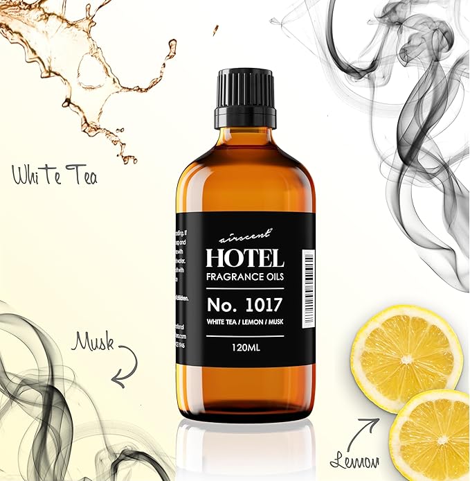 AirScent Hotel Diffuser Oil No. 1017 - White Tea Lemon Cedar Wood - Hotel Scent Dupe - Premium Fragrance Oil for Ultrasonic and Waterless Diffusers and Crafting - 120 mL, 4 fl oz Glass Dropper Bottle