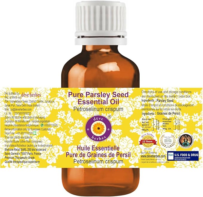 dève herbes Parsley Seed Essential Oil (Petroselinum crispum) Pure | Non-Sticky | Non-Greasy | Lightweight | Men & Women | All Skin Types | Steam Distilled 50ml (1.69 oz)