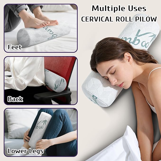 Round Cervical Roll Cylinder Bolster Pillow with Removable Washable Cover, Designed for Head, Neck, Back, and Legs, 2 Pack 5" x 17"