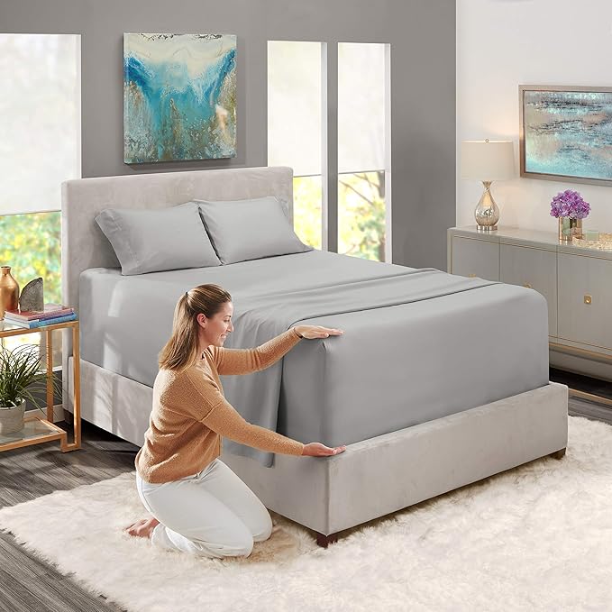 Nestl Deep Pocket Sheet Set, King, Microfiber, 4 Piece, Light Grey
