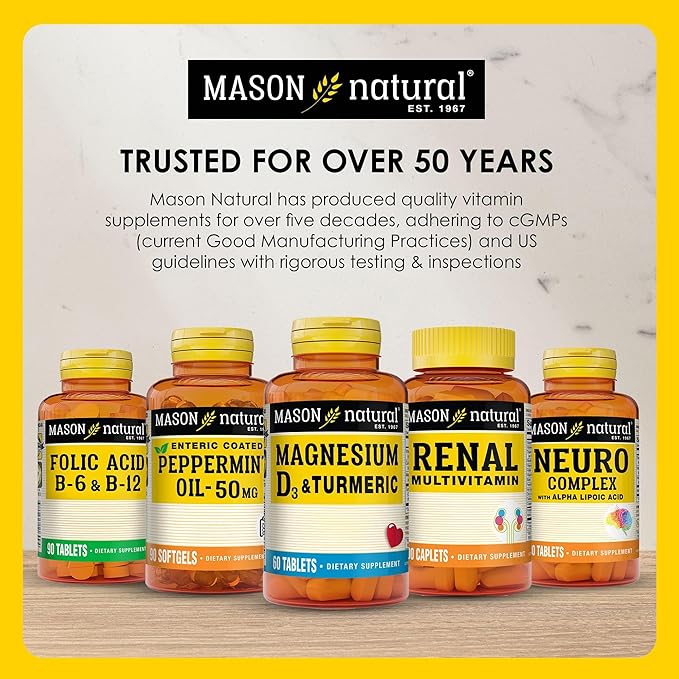MASON NATURAL Peppermint Oil 50 mg Enteric Coated Supplement, 90 Day Supply of Gastrointestinal Support for Normally Functioning Bowel, Softgel Pills