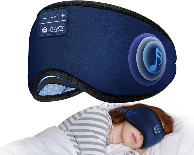 LOVE EYE Sleep Headphones Bluetooth 5.4 Sleeping Eye Mask Wireless Music Earphones with HD Speakers for Side Sleepers Total Blackout Cotton Mask for Travel, Office, Unique Gifts (Dark Blue)