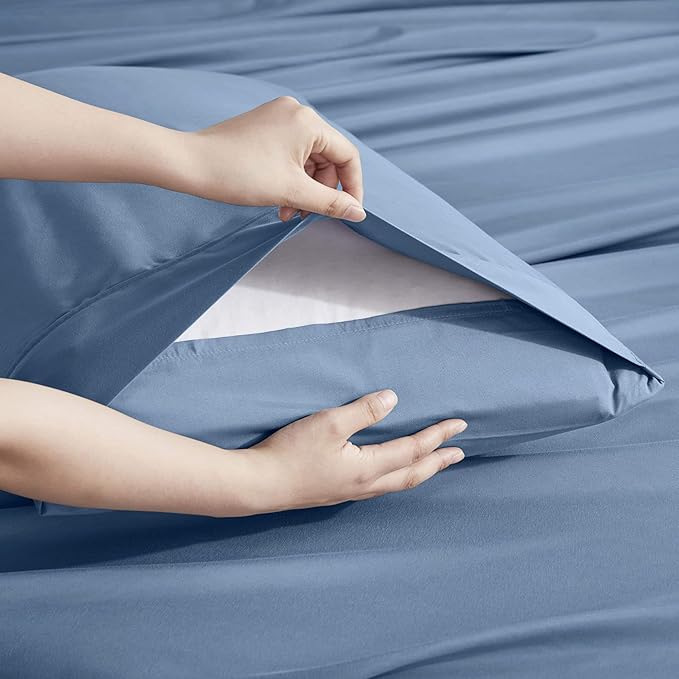 Nestl Extra Deep Queen Sheet Set - 6 Piece Breathable & Cooling Sheets - Hotel Luxury Bedding Set w/18-24 Inch Deep Pockets - Easy & Secure Fit - Super Soft, Wrinkle Free & Comfy - Blue Heaven