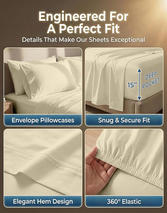 LANE LINEN California King Sheets Set - 600 Thread Count Premium Sateen Weave for Hotel Quality Luxury - Thick & Comfy 100% Cotton Sheets for Luxury Hotel Rooms - Oeko Tex Certified - Linen