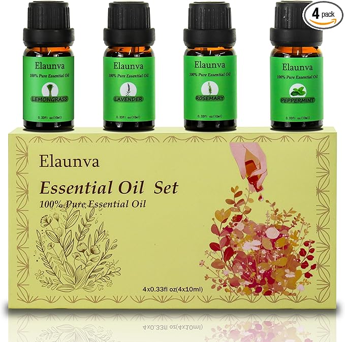 Essential Oils Set,100% Pure Natural,4 Scents(Peppermint/Rosemary/Lemongrass/Lavender),for Aromatherapy and Home Fragrance,Aroma Therapy Oil,Gift for Christmas Gifts (0.33Fl Oz*4, Grass Set)