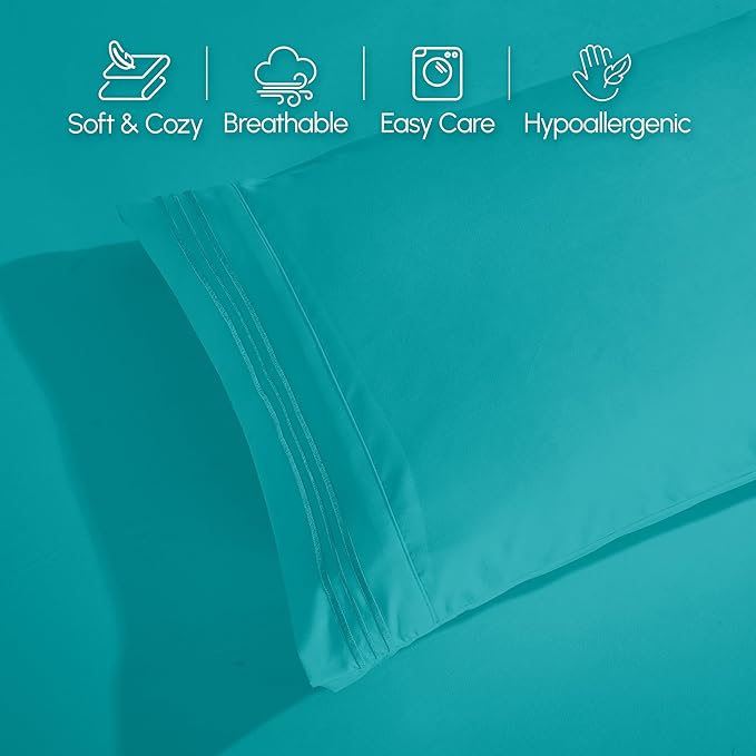 Elegant Comfort Luxury 1500 Premium Hotel Quality Microfiber 4-Piece Sheet Set - Soft, All Around Elastic 18-24 Inches Deep Fitted Sheet - Extra Deep Pocket Sheets, Full, Turquoise