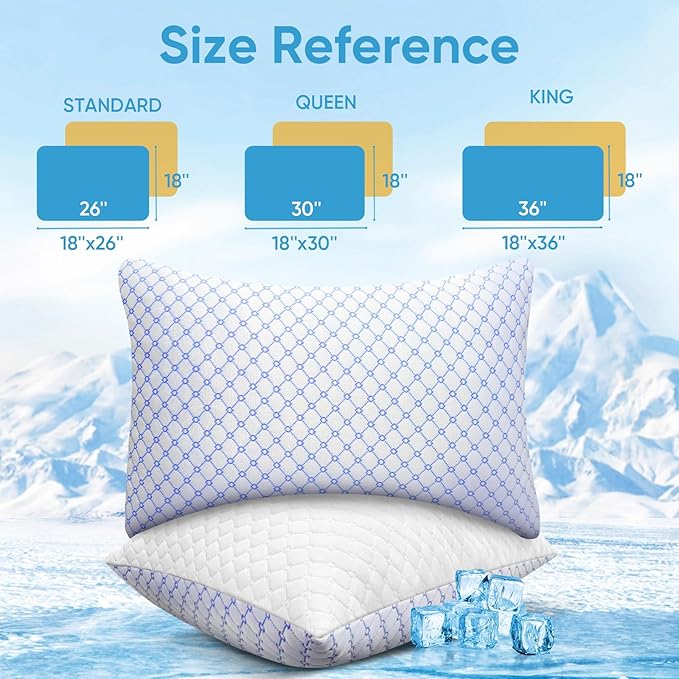 OAISZ Cooling Pillow King Size, Shredded Memory Foam Bed Pillows for Sleeping, Adjustable Pillows with Cooling Cover, Soft Yet Supportive Memory Foam Pillows for Side Back Stomach Sleepers