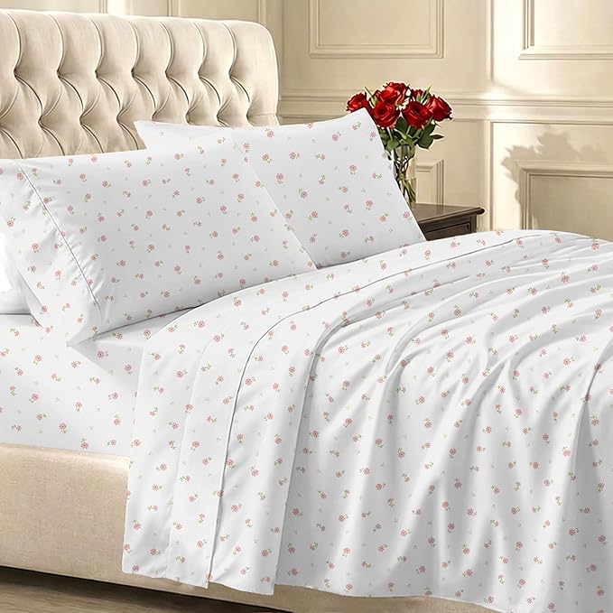 California Design Den Soft 100% Cotton Twin XL Bed Sheets Set, 400 Thread Count Good Housekeeping Award Winner, Smooth Sateen Finish, Cozy and Durable Twin XL Bedding Set - Soft Floral