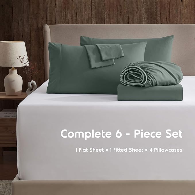 Nestl Extra Deep Full Sheet Set - 6 Piece Breathable & Cooling Sheets - Hotel Luxury Bedding Set w/18-24 Inch Deep Pockets - Easy & Secure Fit - Super Soft, Wrinkle Free & Comfy - Forest Green
