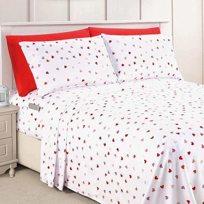 Elegant Comfort Softest and Coziest 6-Piece Sheet Set - 1500 Premium Hotel Quality Microfiber - Deep Pocket, Wrinkle Resistant 6-Piece Heart Pattern Bed Sheet Set, California King, Valentina