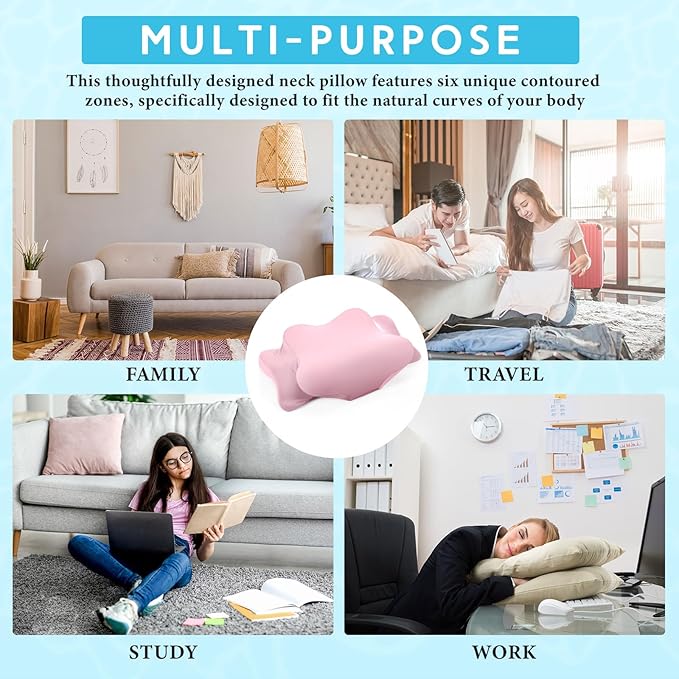 Hahafelt Cooling Cervical Neck Pillowcase Cover (Only Pillow Case) Ergonomic Pillowcase with Zipper Breathable Contour Pillow Cover for Side Back Stomach Sleepers(Pink,Queen Size)