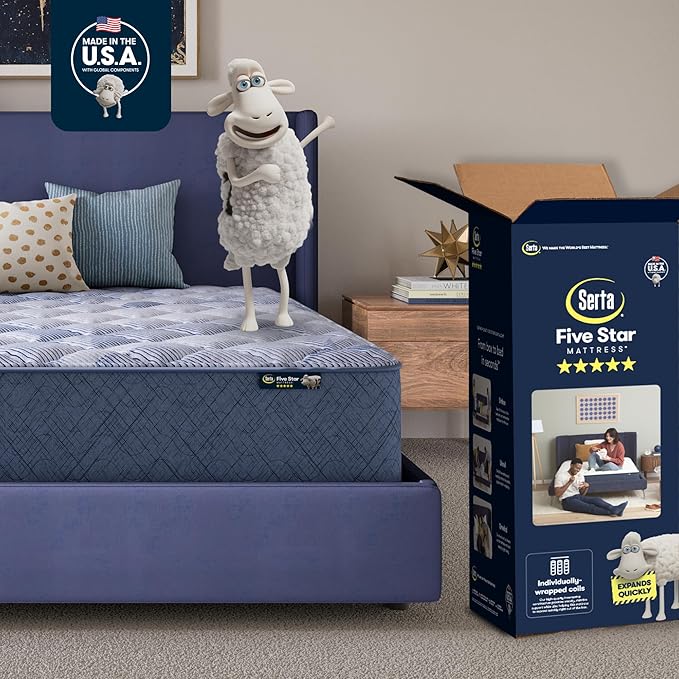 Serta Five Star Mattress Tranquility 14-Inch Plush – Cal King – Zoned Support, Pressure Relief, Cooling Comfort – Made in USA – Bed-in-a-Box – 100 Night Trial, 10-Year Limited Warranty
