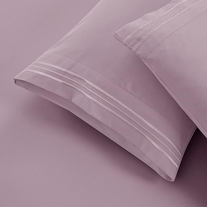 Clara Clark RV Short Queen Sheets - Hotel Luxury 6 Piece Bed Sheets for Short Queen Size Bed - Soft Bedding Sheets & Pillowcases, Fits Low Mattress up to 10 inch deep. Short Queen, Dusty Purple