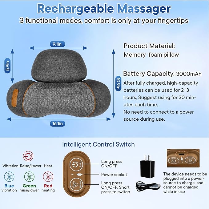 Mothers Day Gifts for Mom Upgraded Neck Massager Pillow, 3-in-1 Neck Massager, Traction Massage with Heat, Neck Pillow for Shoulder Pain, Deep Tissue Pain Relief,Rechargeable TheraPillow