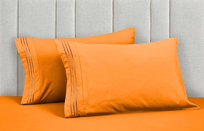 Mocassi Luxury Full 4-Piece Sheet Set - 1800 Premium Hotel Quality - Easy-Fit, Wrinkle, Fade Resistant Bed Sheets and Pillowcases - All Around Elastic Fitted Sheet, Deep Pocket, Orange