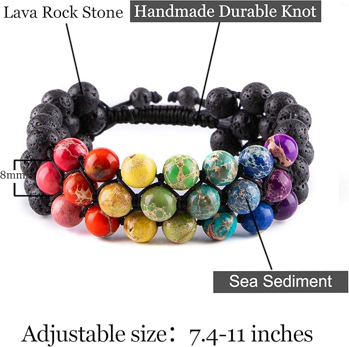 8mm Natural Lava Rock Stone Bracelets for Men, Healing Crystal Essential Oil Diffuser Beads Bracelet Chakra Yoga Energy Anxiety Gemstone Bracelet