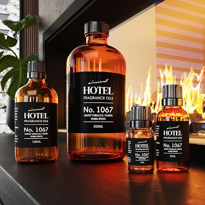 AirScent Hotel Diffuser Oil No. 1067 - Smoky Tobacco, Tonka, Warm Spices - Premium Fragrance Oil for Ultrasonic and Waterless Diffusers and Crafting - 30 mL, 1 fl oz Glass Dropper Bottle