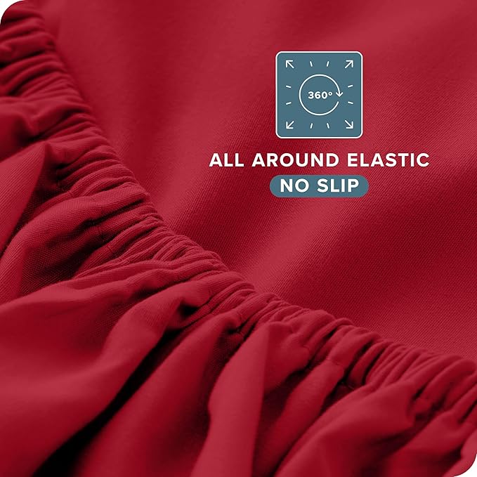 Bare Home Full XL Sheet Set - 1800 Ultra-Soft Microfiber Full Extra Long Bed Sheets - Double Brushed - Deep Pockets - Easy Fit - 4 Piece Set - Bedding Sheets & Pillowcases (Full XL, Red)