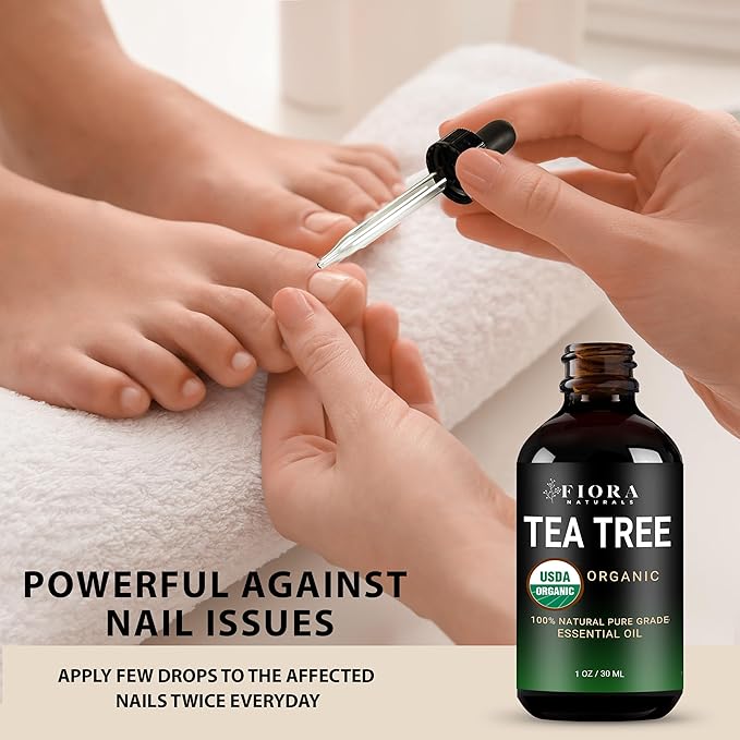 Tea Tree Oil – 100% Pure Organic Tea Tree Essential Oil for Skin, Face, Hair, Scalp, Nails, and Toenail – Therapeutic Grade Tree Tea Oil for Acne & Hair Growth – 1 fl oz - By Fiora Naturals