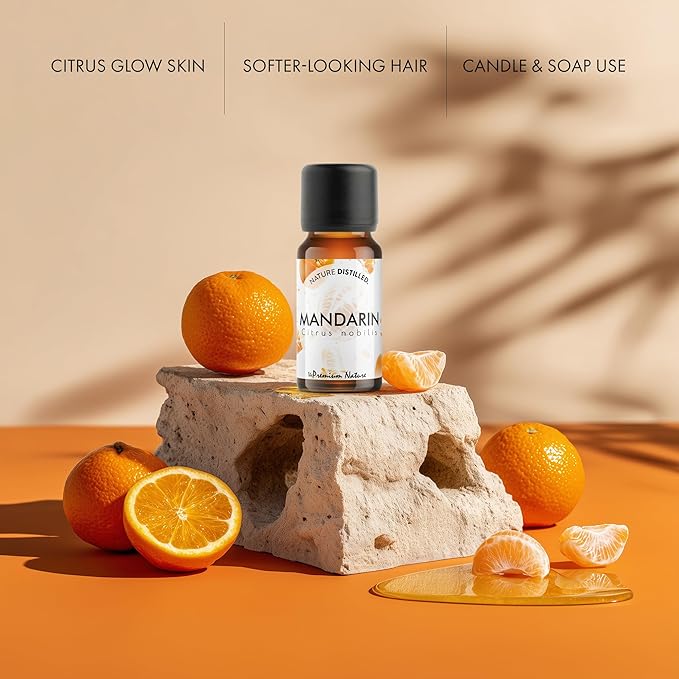 Organic Mandarin Essential Oil | 100% Pure & Natural Citrus reticulata Peel Oil with Soft Sweet Citrus Aroma | for Diffuser, Candle Making & DIY Aromatherapy Blends, 0.34 fl oz