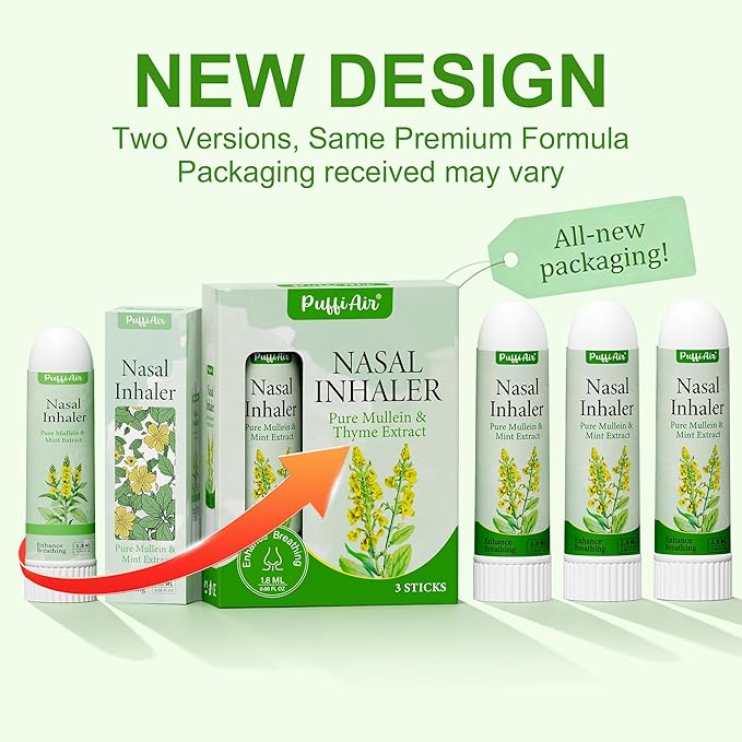 PUFFIAIR Mullein Nasal Sticks (3 Pack) 丨Pure Mullein & Mint Extract丨 Boost Focus, Reduce Fatigue & Stuffy Noses 丨 Support Craving Relief for Smokers, Energy Boost & Respiratory Health