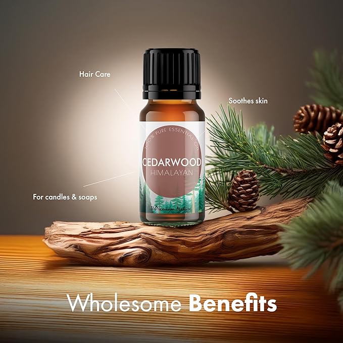 Cedarwood Essential Oil for Hair, Skin & Aromatherapy | Fresh, Woodsy, Piney Scent | 100% Natural & Pure - Ideal for Diffuser & Candle Making, 0.34 fl oz