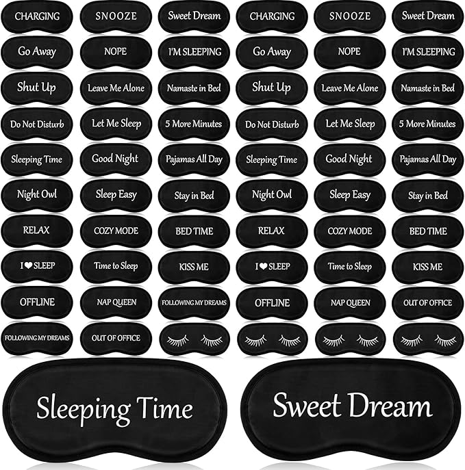 Ramede 60 Pieces Bulk Funny Sleep Mask Sleeping Mask with Adjustable Strap Blackout Silk Sleep Mask Soft Blindfold Eye Covers for Sleeping Full Night Mask for Women Men Travel Nap Meditation