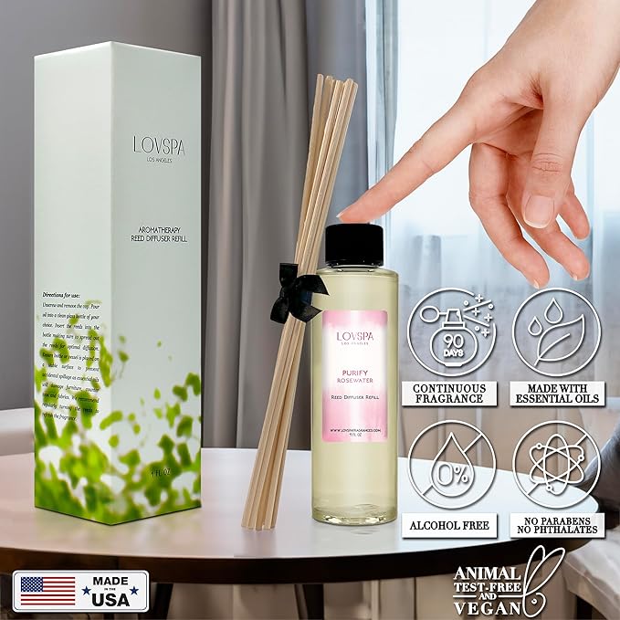 PURIFY Rosewater Diffuser Oil - Luxury Essential Oils for Diffuser Refill & Air Freshener Room Spray - Long-Lasting & Natural Home Fragrance, Scented Oil for Diffusers, USA Made, 4oz