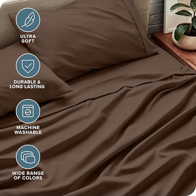 Bare Home Twin Sheet Set - 1800 Ultra-Soft Microfiber Twin Bed Sheets - Double Brushed - Deep Pockets - Easy Fit - 3 Piece Set - Bedding Sheets & Pillowcases (Twin, Cocoa)