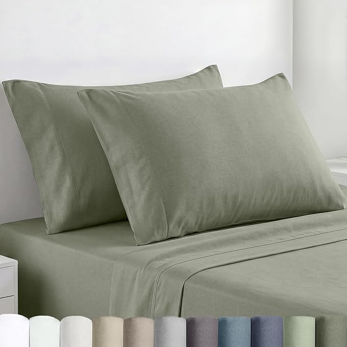 California Design Den 100% Egyptian Cotton Pillow Covers Standard Size/Queen Size Set of 2 - Crisp Percale Feel, Soft & Breathable Pillow Case Cotton (Sage Leaf)