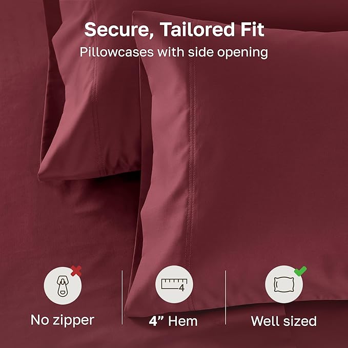 California Design Den Pillowcases Queen/Standard Set of 2 - Premium 600 Thread Count, Soft 100% Cotton Standard Pillowcase, Crisp, Smooth Sateen, Fits Standard & Queen Pillows - Brick Red