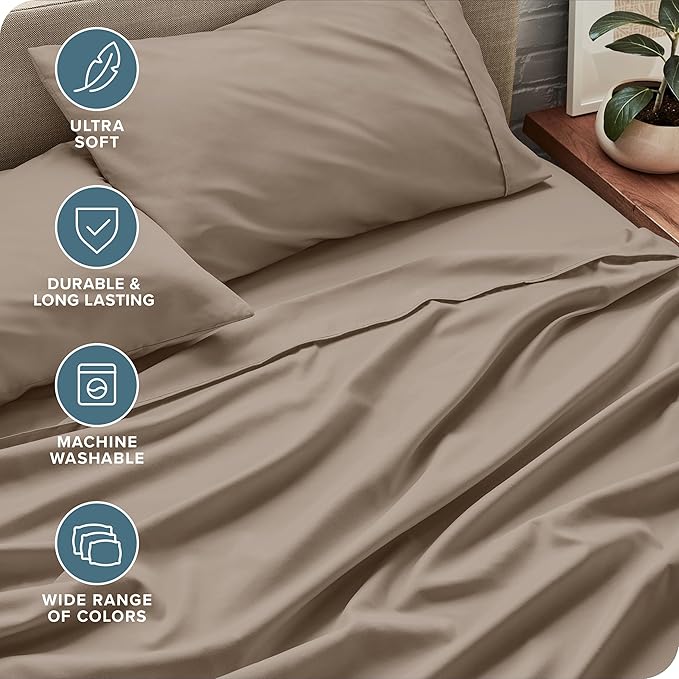 Bare Home King Sheet Set - 1800 Ultra-Soft Microfiber King Bed Sheets - Double Brushed - Deep Pockets - Easy Fit - 4 Piece Set - Bedding Sheets & Pillowcases (King, Pebble)