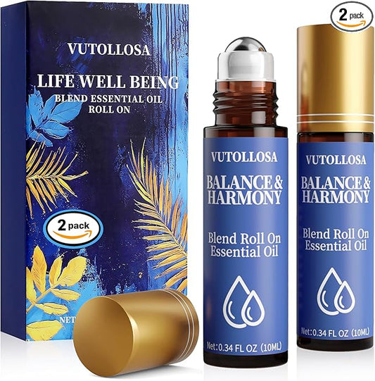 2-Pack Balance & Harmony Essential Oil Roll On | Pure Natural Essential Oil Blend | Self Care, Relaxation & Travel Gifts for Women, Teachers & Colleagues | VUTOLLOSA