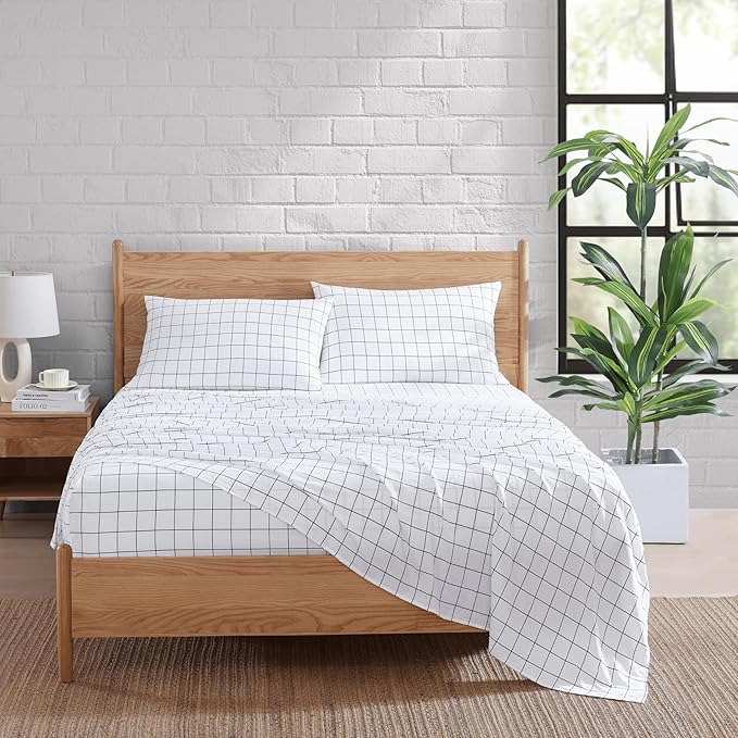 Casa Platino Bed Sheets California King Size, Pre-Washed Ultra Soft & Breathable California King Bed Sheets Set, 100% Hydro-Brushed Microfiber Cooling Sheets Deep Pocket - Windowpane