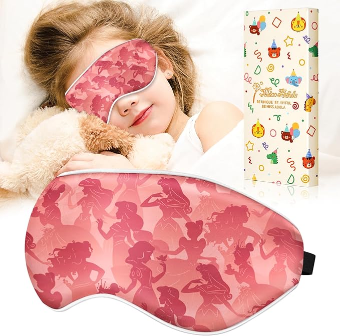 Miss Adola Silk Sleep Mask for Kids - Cute Cartoon Eye Cover for Boys Girls Teens With Soft Smooth Adjustable Straps, Princess Shadow