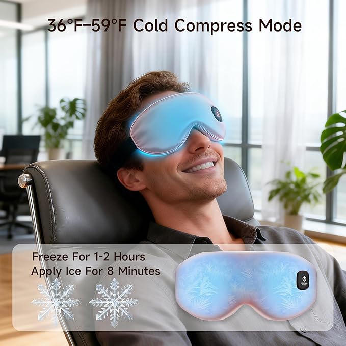 Cordless Eye Mask with Heat and Cooling, Silk Heated Eye Mask for Dry Eyes, Eye Relief, Timed Shutdown, 3 Temperature, Eye Mask for Travel, Washable Cover, Pink