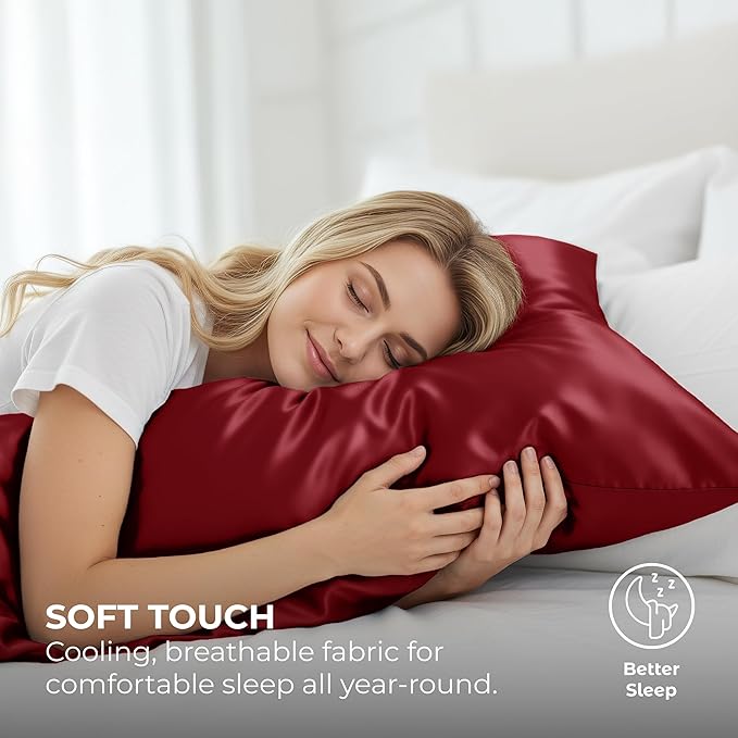 Satin Pillowcase 2 Pack - Queen Size (20"x30", Burgundy) - Silky Pillow Cases for Hair and Skin - Satin Pillow Covers with Envelope Closure - Extra Soft Premium Microfiber
