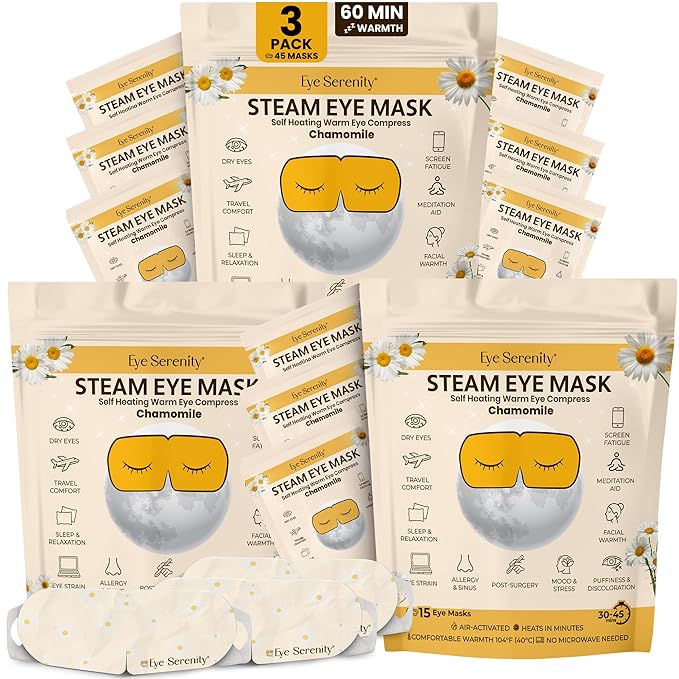 Lure Essentials Steam Eye Mask, Heated Eye Mask, Self Heating Warm Compress for Dry Eyes, Fast Relief for Stye, Puffy Sensitive Eyes, Moist Heat, Relaxation Gifts for Women and Men - Chamomile