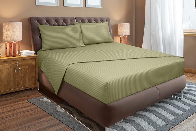 ROYALE LINENS 4 Piece Cal King Sheets Set - Soft Brushed Microfiber - 1 Fitted, 1 Flat Sheet, 2 Pillowcases - Wrinkle Free & Fade Resistant - Hotel Luxury Bed Sheets (Stripe Sage Green, Cal King)