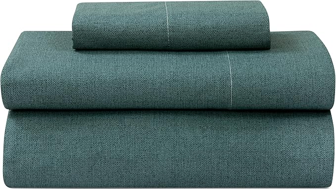 ROYALE LINENS 300 Thread Count 100% Long Staple Combed Cotton Textured Sheet Set - 3 Piece Twin Bed Sheets - 1 Fitted, 1 Flat & Pillow case -Soft Cool & Crisp Sheet Set (Twin, Textured Green)