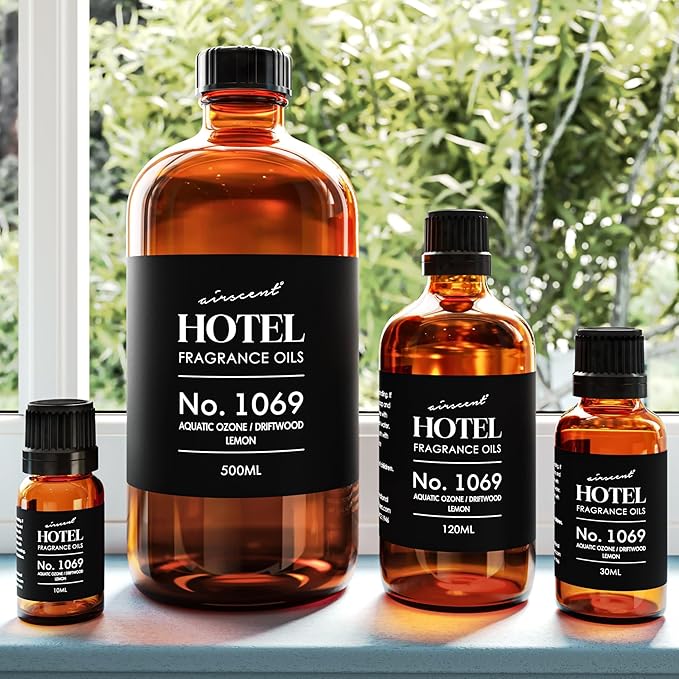 AirScent Hotel Diffuser Oil No. 1069 - Aquatic Ozone, Driftwood, Lemon - Premium Fragrance Oil for Ultrasonic and Waterless Diffusers and Crafting - 30 mL, 1 fl oz Glass Dropper Bottle