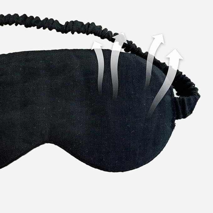 100% Blocking Light Eye Mask Pure Linen Sleep Mask with Elastic Band,Soft Zero Pressure Black Eyes Cover,Side Sleeper Eye Cover Cooling Puffiness Dry Eyes