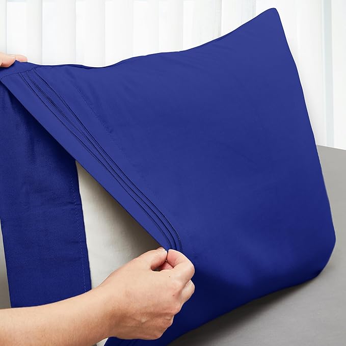 Mocassi 2-Piece Premium Standard/Queen Pillowcase Set 1800 Series Hotel Quality Microfiber - Soft and Breathable with 3-Line Embroidery Wrinkle and Stain Resistant, Easy Care, 20" x 30", Imperial Blue