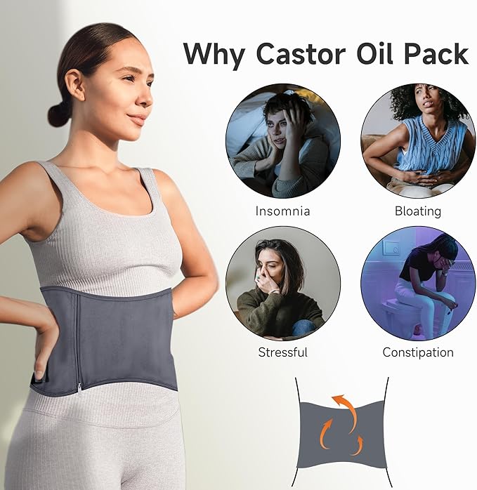 Langsprit Castor Oil Pack Wrap, Cotton Castor Oil Packs for Liver Detox,Reusable Castor Oil Pads Pack Compress for Stomach,Castor Oil Packs Body kit Charcoal Grey L