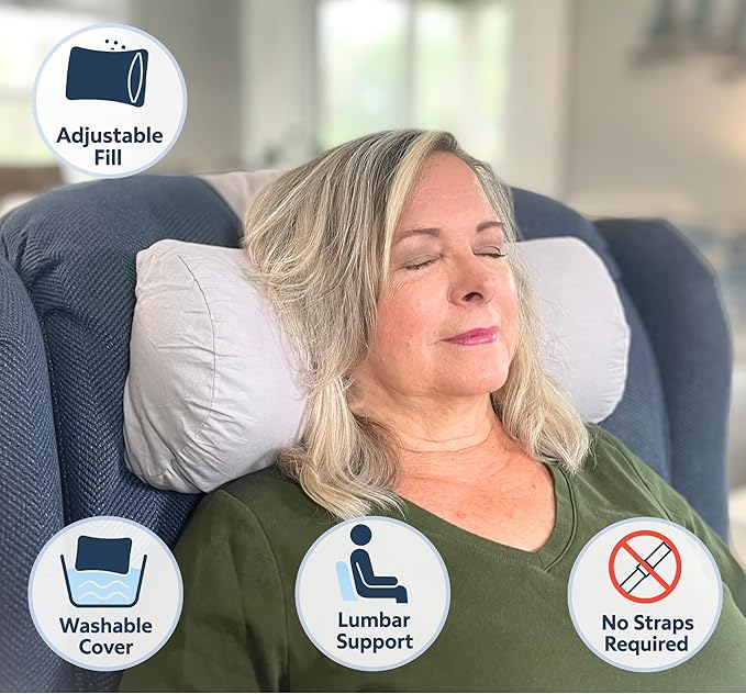 Recliner Pillow for Lumbar, Neck, and Cervical Support, Sleep, Couch, Office Chair, Headrest, Weighted, No Velcro Required (Brown)