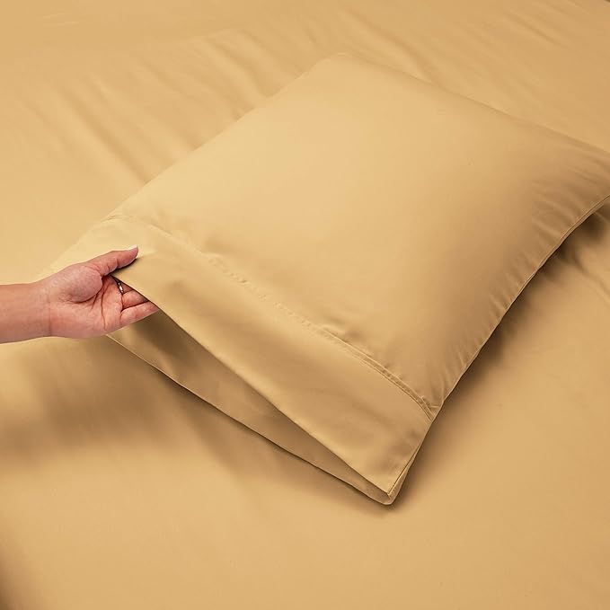Hearth & Harbor Extra Deep Pocket Sheets - Fits Mattress 18-24 Inches Deep - Extra Deep Pocket California King Size - 6 Piece Cal King Sheets - Cal King, Camel