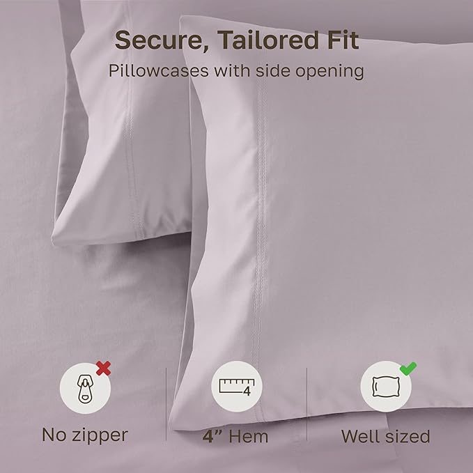Luxuriously Soft Premium 600 Thread Count, 100% Cotton Set of 2 Cases, Crisp Pillows Cases Queen Size Set of 2 Fits Standard & Queen Pillows (Lavender)